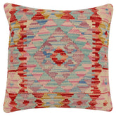 handmade Traditional Pillow Red Beige Hand-Woven SQUARE 100% WOOL  Hand woven turkish pillow  2 x 2